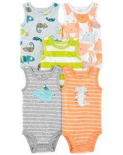 CARTER'S Body bez rukávov Stripes Animals chlapec 5ks 12m