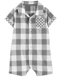 CARTER'S Overal letný krátky rukáv Grey Gingham chlapec 12m