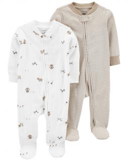 CARTER'S Overal na zips Farm Animals&amp;Stripes LBB 2ks neutrál 3m