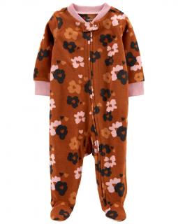CARTER'S Overal na zips fleece Brown Flowers dievča NB /veľ.56