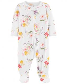 CARTER'S Overal na zips Sleep&amp;Play White Flowers dievča NB/veľ. 56