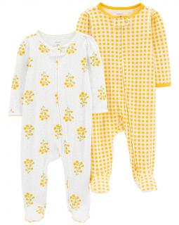 CARTER'S Overal na zips Sleep &amp; Play Yellow Flowers dievča 2ks NB/ veľ. 56