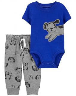 CARTER'S Set 2dielny body kr. rukáv, tepláky Blue Dog chlapec 24m