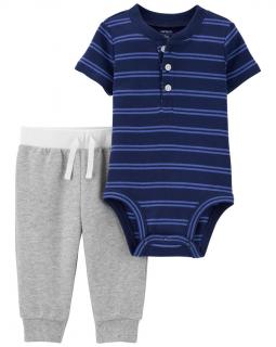 CARTER'S Set 2dielny body kr. rukáv, tepláky Blue Stripes chlapec 3m