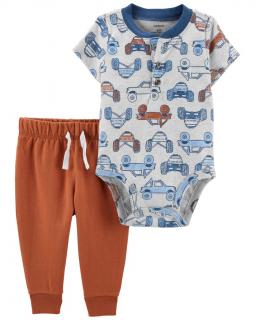 CARTER'S Set 2dielny body kr. rukáv, tepláky Brown Cars Henley chlapec 18m