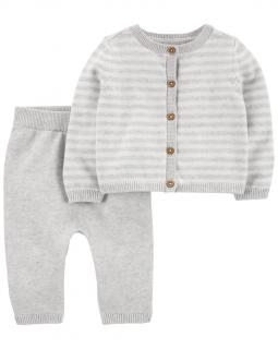 CARTER'S Set 2dielny sveter, nohavice Grey Stripes neutrál 12m