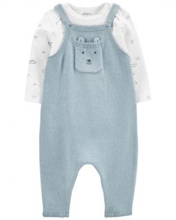 CARTER'S Set 2dielny tričko dl. rukáv, overal na ramienka Blue Bear neutrál 3m