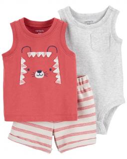 CARTER'S Set 3dielny body bez rukávov, tielko, kraťasy Red Tiger chlapec 12m