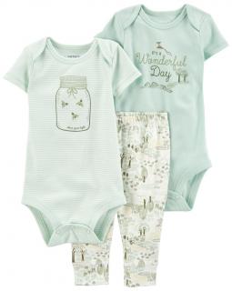 CARTER'S Set 3dielny body kr. rukáv 2ks, legíny Green Firefly neutrál 12m