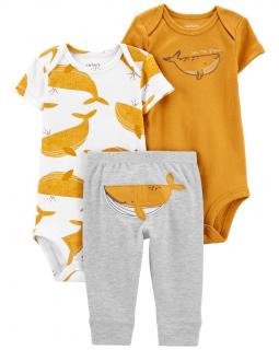 CARTER'S Set 3dielny body kr. rukáv 2ks, tepláky Mustard Whale chlapec 12m