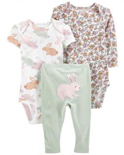 CARTER'S Set 3dielny body kr. rukáv, body dl. rukáv, legíny Green Bunny dievča LBB 12m