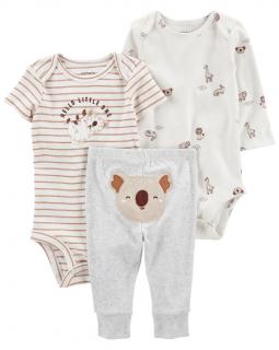 CARTER'S Set 3dielny body kr. rukáv, body dl. rukáv, tepláky Grey Koala neutrál LBB 12m