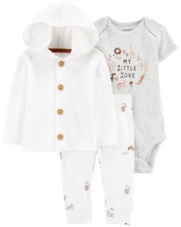 CARTER'S Set 3dielny body kr. rukáv, kardigán, tepláky White Safari neutrál 12m