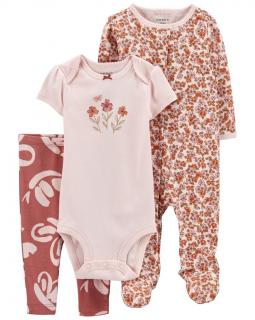 CARTER'S Set 3dielny body kr. rukáv, overal, legíny Pink Floral dievča LBB 3m