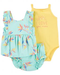 CARTER'S Set 3dielny body na ramienka, tielko, nohavičky Blue Floral dievča 12m