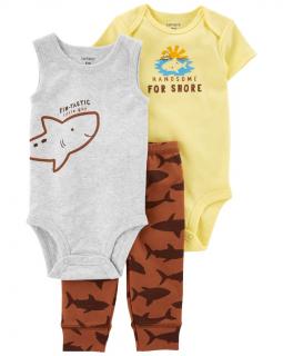 CARTER'S Set 3dielny tepláky, body kr. rukáv, body bez rukávov Brown Shark chlapec 18m