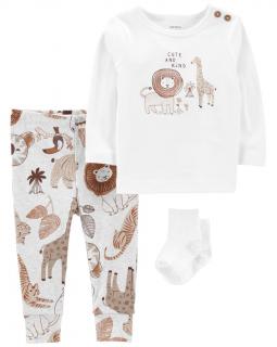 CARTER'S Set 3dielny tričko kr. rukáv, tepláky, ponožky White Safari neutrál 12m