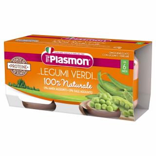 PLASMON Príkrm bezlepkový zeleninový s hráškom a zelenými fazuľkami 2x80g, 6m+