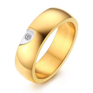 Dámska svadobná obrúčka z ocele, zlatá farba, číry zirkón, polovica srdca Rozmer prsteňa: 55