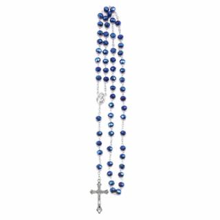 Kráľovsky modrý ruženec s krížom, Ježíš Kristus a Panna Mária, plastové dúhové koráliky
