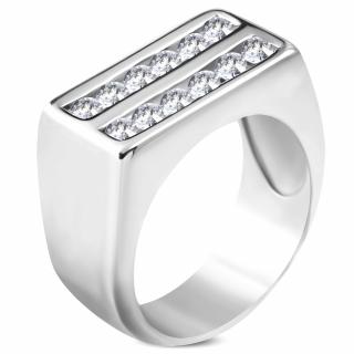 Masívny prsteň z ocele s čírymi zirkónmi, lesklá strieborná farba Rozmer prsteňa: 55