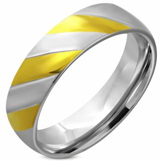Obrúčka z ocele, zlatá a strieborná farba, šikmé zárezy Rozmer prsteňa: 65