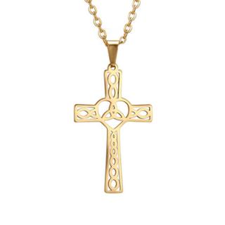 Oceľový set retiazka a malý prívesok, keltský kríž, zlatá farba