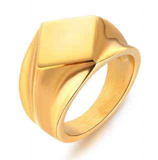 Pánsky pečatný prsteň z ocele, lesklá zlatá farba, štvorec Rozmer prsteňa: 62