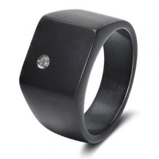 Pečatný prsteň z ocele, čierna matná farba, číry zirkón Rozmer prsteňa: 60
