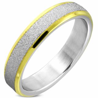 Pieskovaný prsteň z chirurgickej ocele, zlatá a strieborná farba - 5 mm Rozmer prsteňa: 49