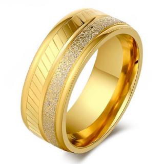Prsteň s pieskovaním, zlatá a strieborna farba, oceľ Rozmer prsteňa: 64