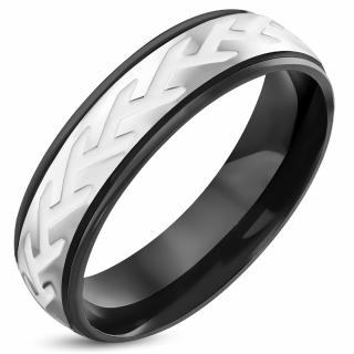 Prsteň z chirurgickej ocele, čierna a biela farba, zárezy Rozmer prsteňa: 54