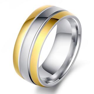 Prsteň z chirurgickej ocele, pásy striebornej a zlatej farby Rozmer prsteňa: 50