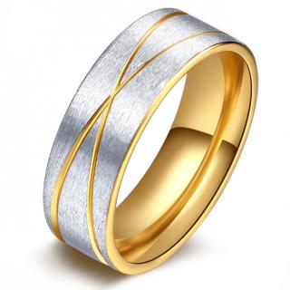 Prsteň z chirurgickej ocele, zlatá a strieborná farba, ryhy Rozmer prsteňa: 54
