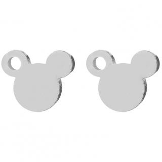 Puzetové náušnice z chirurgickej ocele, Mickey Mouse striebornej farby, dierka