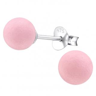 Strieborné náušnice 925 pre ženu, ružová perlička - 6 mm