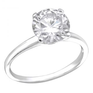 Strieborný zásnubný prsteň 925, číry zirkón, väčší okrúhly číry zirkón- Solitér Rozmer prsteňa: 50