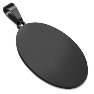 Vojenská hladká oválna známka čiernej farby, chirurgická oceľ - 33x20 mm