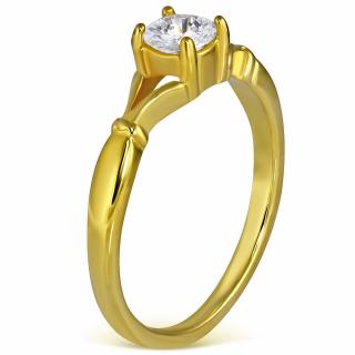 Zásnubný prsteň so zirkónom, chirurgická oceľ, zlatá farba Rozmer prsteňa: 49
