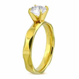 Zásnubný prsteň so zirkónom, zlatá farba, chirurgická oceľ - Solitér Rozmer prsteňa: 57