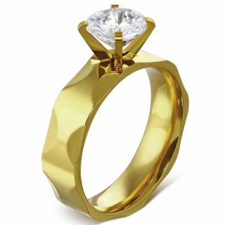 Zásnubný prsteň so zirkónom, zlatá farba, oceľ - Solitér Rozmer prsteňa: 55