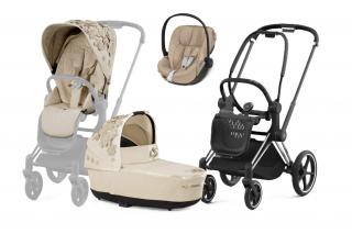 Cybex Priam Kombinovaný kočík 3v1 Simply Flowers Mid Beige Varianta: s podvozokom CHROME BLACK