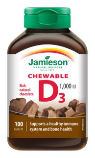 Vitamín D3 1000 IU tablety na cmúľanie s príchuťou čokolády