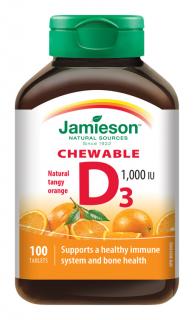 Vitamín D3 1000 IU tablety na cmúľanie s príchuťou pomaranča