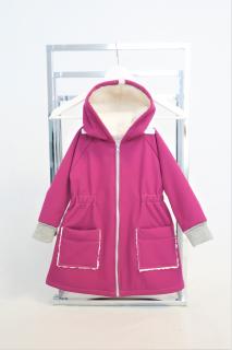 Pískací softshellový kabát s chĺpkovým rubom stiahnutý v páse - purpur Veľkosť: 1-2 roky