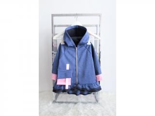 Pískací softshellový kabát s volánmi a vreckom - modrý melír Veľkosť: 7-8 rokov