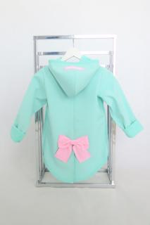 Pískací softshellový kabátik s mašľou mint/baby ružová Veľkosť: 1-2 roky