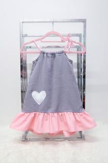 Pískacie šaty z dvojitej gázoviny s volánom sivá/baby ružová Veľkosť: 1-2 roky