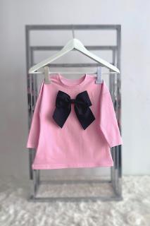 Pískacie tričko s mašľou baby ružová/čierna Veľkosť: 3-4 roky