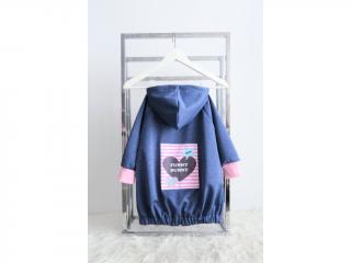 Softshellový predĺžený kabát modrý melír s ružovou nášivkou Veľkosť: 3-4 roky